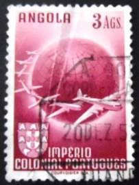 Selo postal da Angola de 1949 Planes circling globe