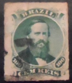 Selo postal Brasil Império de 1876 D.Pedro II 100
