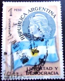 Selo postal da Argentina de 1958 Liberty and flag