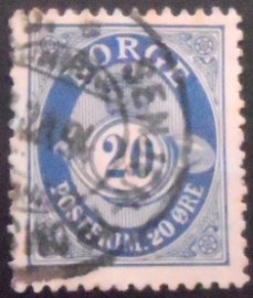 Selo postal da Noruega de 1885 Posthorn 20