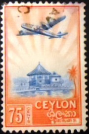 Selo postal do Ceilão de 1950 Plane over Octagon Library