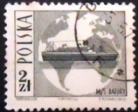 Selo postal da Polônia de 1966 M.S. Batory and globe 11½ x 11¾