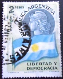 Selo postal da Argentina de 1958 Liberty and flag