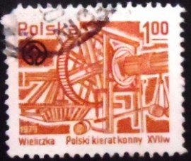 Selo postal da Polônia de 1979 Horse Treadmill