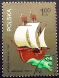 Selo postal da Polônia de 1974 Sailing ship, 16th century