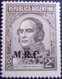 Selo da Argentina de 1935 Justo José de Urquiza ovpt. M.R.C.