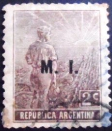 Selo postal da Argentina de 1911 Agricultural workman ovpt. M.I.