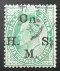 Selo postal da Índia de 1906 King George VI On H.M.S. ½