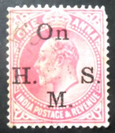 Selo postal da Índia de 1906 King Edward VII On H.M.S. 1