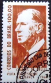 Selo postal do Brasil de 1964 Charles de Gaulle - C 518 M1D