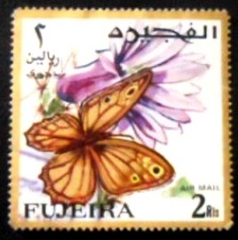 Selo postal de Fujeira de 1967 Nymphalid Butterfly