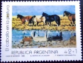 Selo postal da Argentina de 1988 Al borde de la laguna