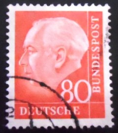 Selo postal da Alemanha de 1958 Prof. Dr. Theodor Heuss 80