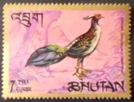 Selo postal do Bhutão de 1968 Himalayan Monal