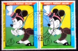 Par de selos da Tanzânia de 1992 Minnie Mouse in The Nifty Nineties