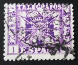 Selo postal da Espanha de 1940 Coat of Arms pierced by thunderbolts
