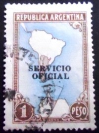 Selo postal Argentina 1952 South America Map with Antartict ovpt.