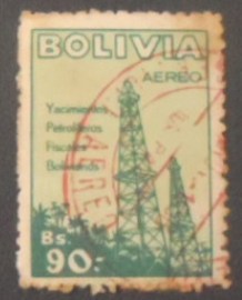 Selo postal da Bolívia de 1955 Oil Derricks