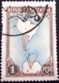 Selo postal Argentina 1951 South America Map with Antarctica