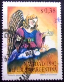 Selo postal da Argentina de 1992 Angel and Jesus Child