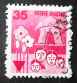 Selo postal da Índia de 1980 House Heads and Flowers