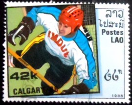 Selo postal do Laos de 1988 Ice Hockey