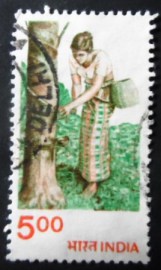Selo postal da Índia de 1983 Rubber tapping
