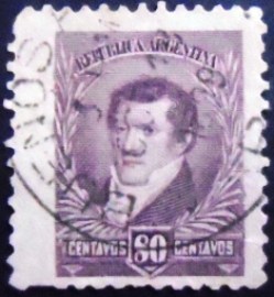 Selo postal da Argentina de 1896 General Manuel Belgrano 80