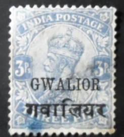Selo postal da Índia Gwalior de 1912 King Edward VII 3
