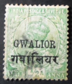 Selo postal da Índia Gwalior de 1912 King Edward VII ½