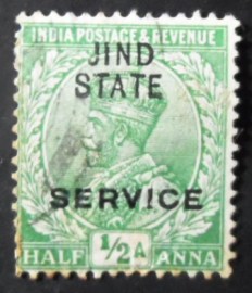 Selo postal da Índia de 1914 King George V Official Jind