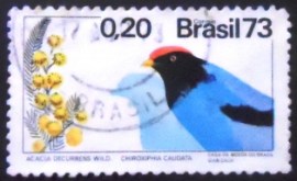 Selo postal do Brasil de 1973 Acácia e Tangará - C 781 U