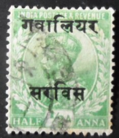 Selo postal da Índia de 1927 King George VI Gwalior