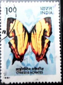 Selo postal da Índia de 1981 Map Butterfly