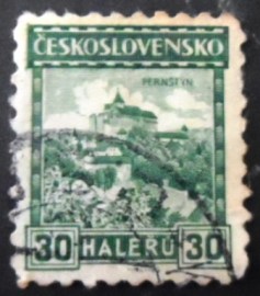 Selo postal da Tchecoslováquia de 1927 Pernštejn Castle