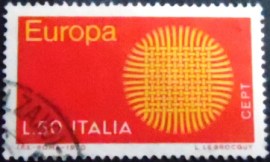 Imagem do selo postal da Itália de 1970 Flaming Sun