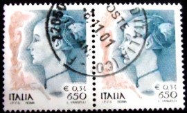 Par de selos postais da Itália de 1999 Portrait of a Woman Pollaiolo