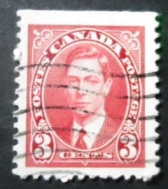 Selo postal do Canadá de 1937 King George VI 3 Eo