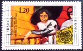 Selo postal da França de 1975 Woman on the railing