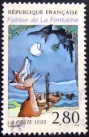 Selo postal da França de 1995 The crow and the fox