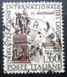 Selo postal da Itália de 1959 Workers Monument and ILO Building
