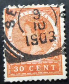 Selo postal da Índia Holandesa de 1902 Queen Wilhelmina Type Veth 30