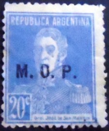 Selo postal da Argentina de 1925 General San Martín 20 MOP