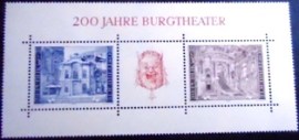 Bloco postal da Áustria de 1976 200 Years Burgtheater