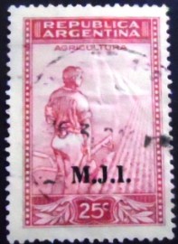 Selo postal da Argentina de 1937 Agriculture, ovpt. M.J.I.