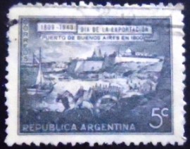 Selo postal da Argentina de 1943 Buenos Aires Harbor in 1800