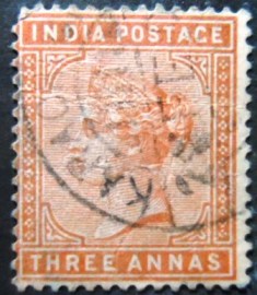 Selo postal da Índia de 1890 Queen Victoria 3