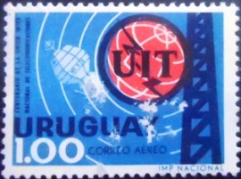 Selo postal do Uruguai de 1966 ITU emblem and satellite