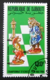 Selo postal de Djibouti de 1986 Rook King Pawn