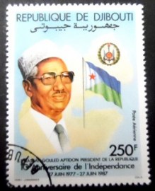 Selo postal de Djibouti de 1987 President Aptidon